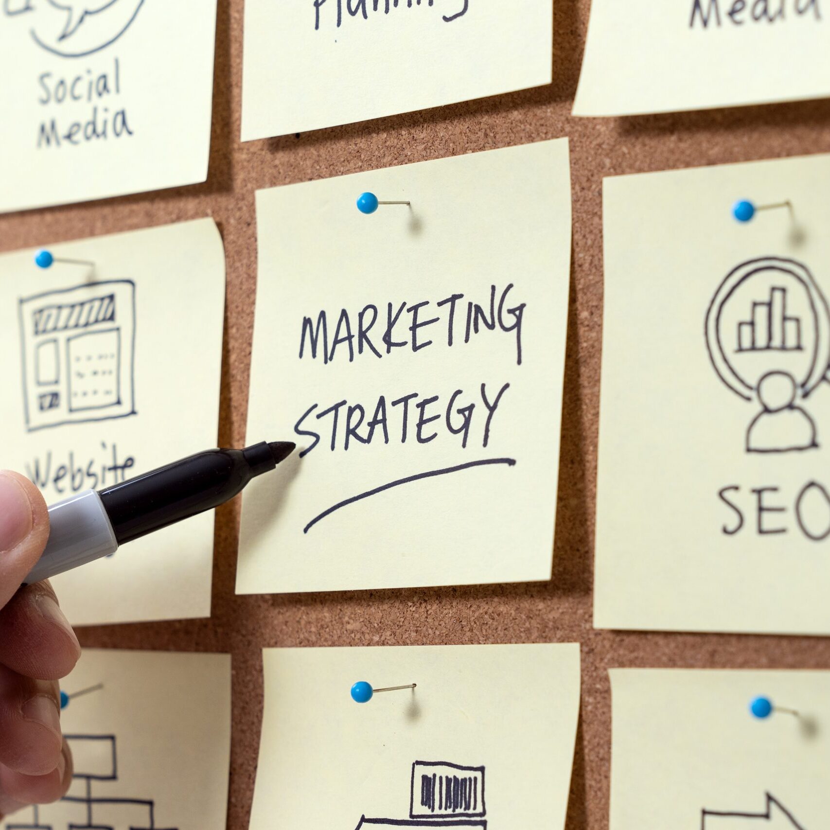 Marketing planning strategy Marketing strategy planning with keywords and icons for business success concept